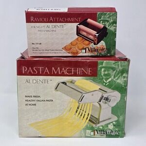 VillaWare Al Dente Pasta Machine With Ravioli Attachment Set Chrome Steel Silver